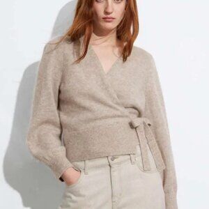 & Other Stories Wool Blend V-Neck Wrap Long Sleeve Cardigan Sweater Beige